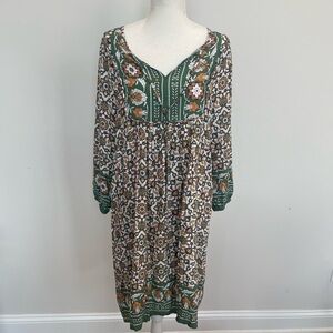 Chic Floral Midi Dress in Green and Brown